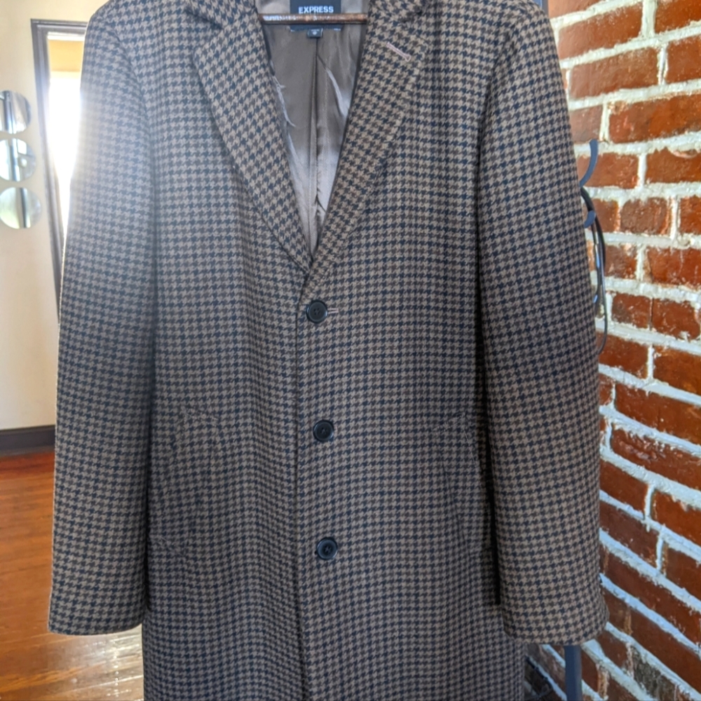 Express Brown Houndstooth Overcoat Topcoat Sz M